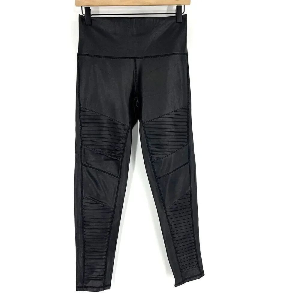 Seven For All Mankind Leggings Size Small Womens Black Faux Leather Moto Pull On